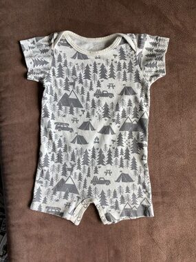 Baby Shortie Romper with Camping Print
